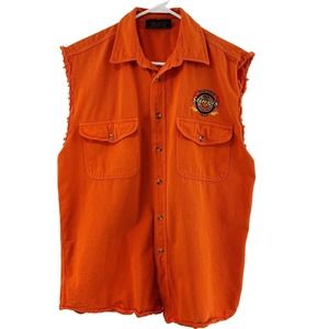 Mens M‎ Sturgis 2003 Orange Sleeveless Button Shirt 63rd Annual Biker Design